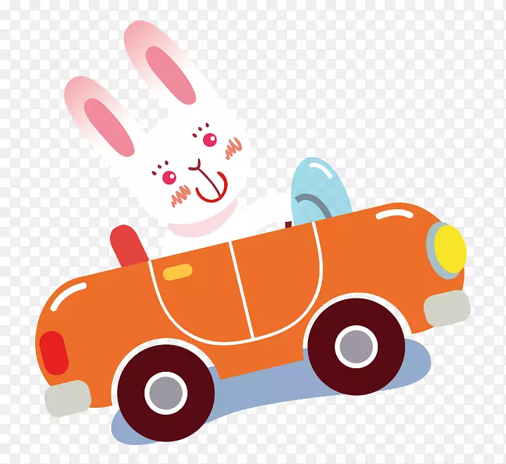 卡通剪贴画-涂成橙色的卡通兔子驾驶汽车