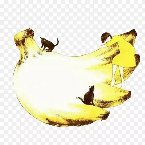 香蕉艺术理念插画-小猫手绘香蕉组合