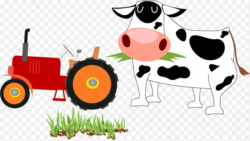 卡通牛农业剪贴画-牛草农场拖拉机
