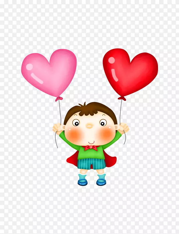 儿童节微软powerpoint模板剪贴画-美丽精美的卡通可爱男孩超人气球