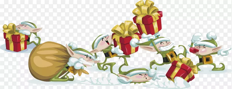 圣诞老人驯鹿圣诞装饰品剪贴画-圣诞精灵拿着礼物载体材料