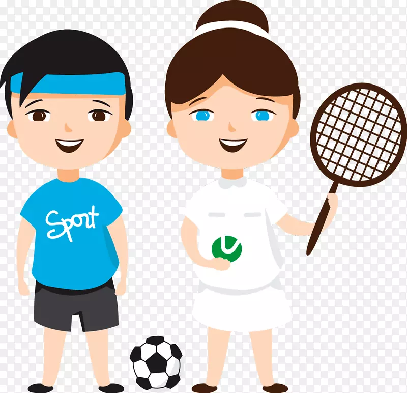 卡通儿童运动插图-足球网球