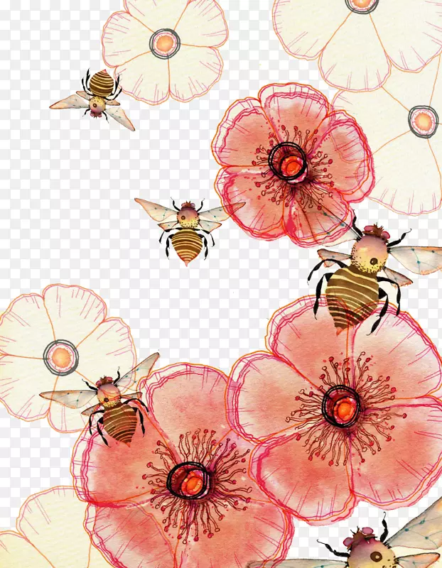 水彩画绘画艺术插图.蜜蜂