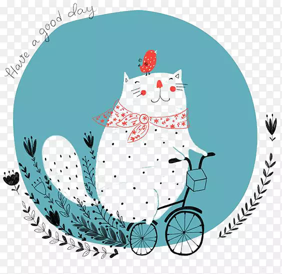 思想观念爱情插画-骑自行车的猫