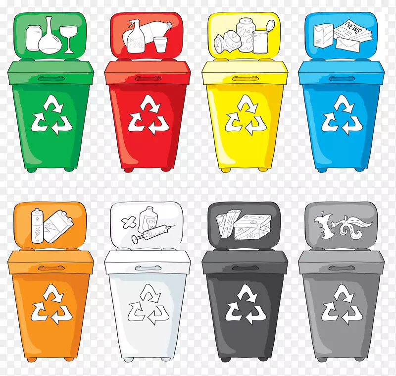 废纸回收站废物分类垃圾收集桶