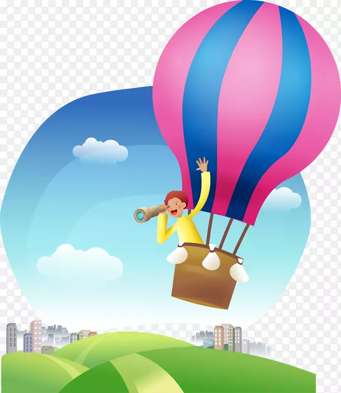 热气球卡通插图-坐在热气球上的人