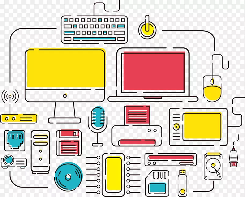 计算机鼠标机箱图标彩色计算机连接图