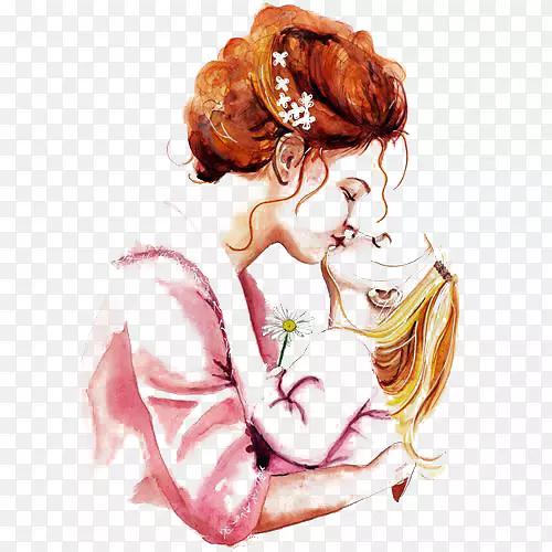 母亲节海报儿童插图-卡通母亲和儿童