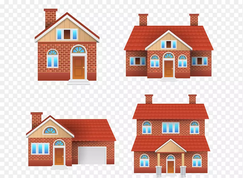 房屋土坯插图砖手绘红砖别墅