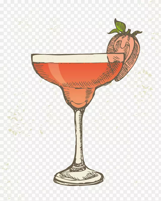 鸡尾酒玛格丽塔冰茶素描手绘草莓鸡尾酒