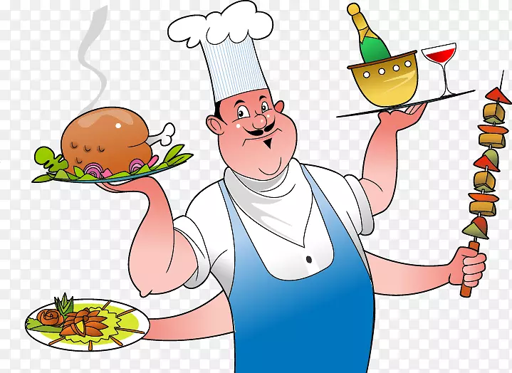 比萨饼厨师菜单-四只手彩绘盘子烧烤厨师图案