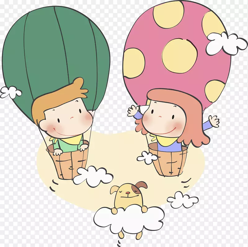 气球剪贴画-一个坐在降落伞上俯瞰的孩子