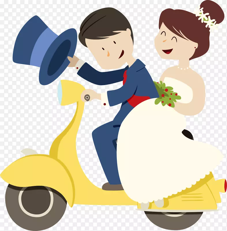 结婚邀请结婚贺卡-电动汽车新娘和新郎