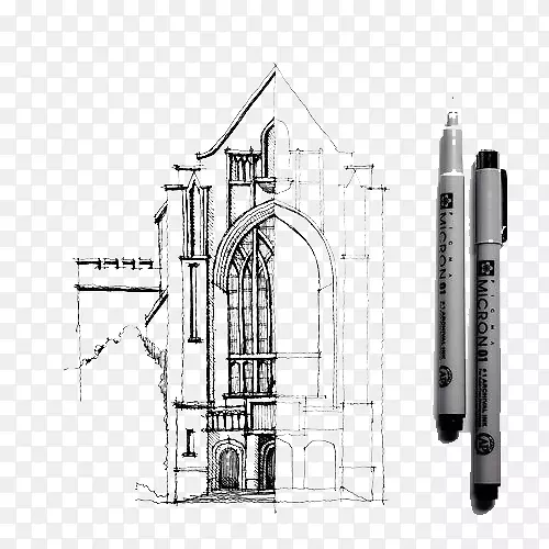 建筑素描.手绘教堂