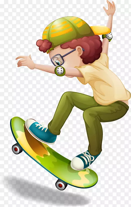 滑板插画-图案卡通男孩骑滑板车