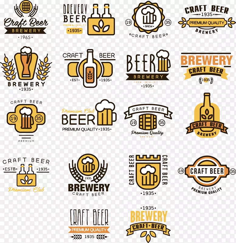 啤酒标志酿酒厂-啤酒节彩色卡通图标设计图像