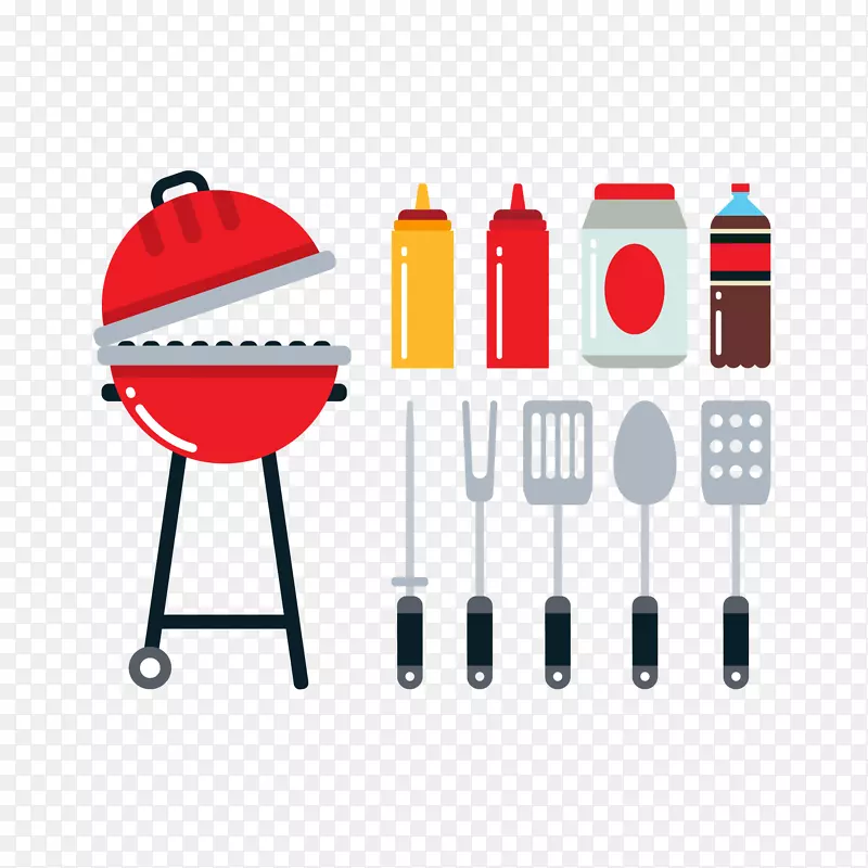 烧烤野餐平面设计图标-彩色烧烤