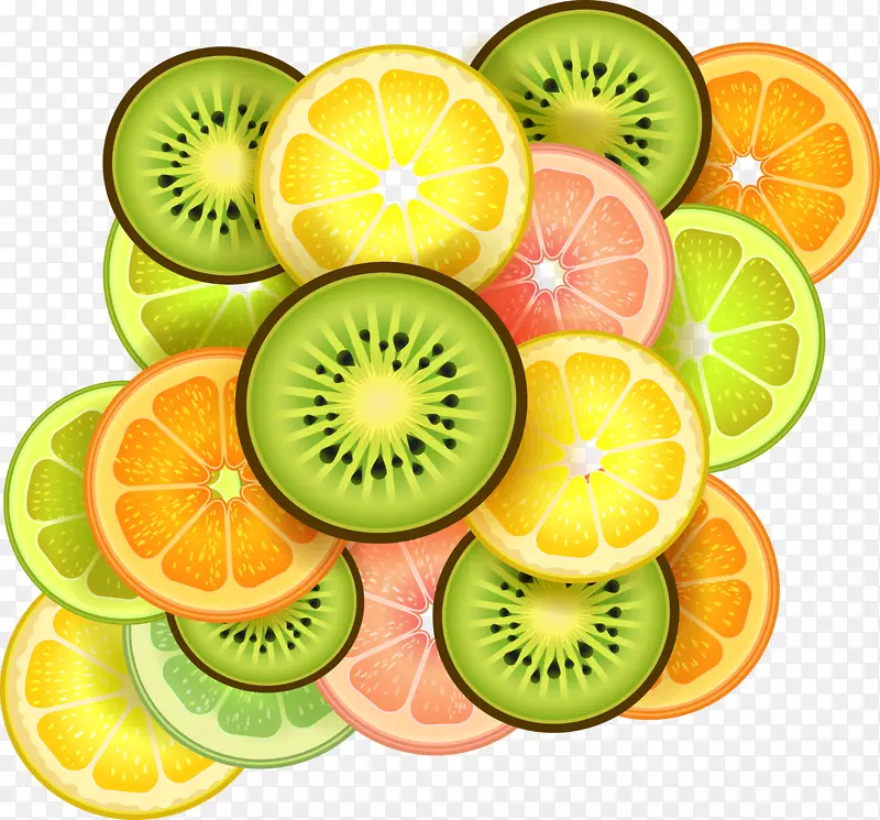 水果切片橙子-猕猴桃和橘子葡萄柚等卡通载体材料