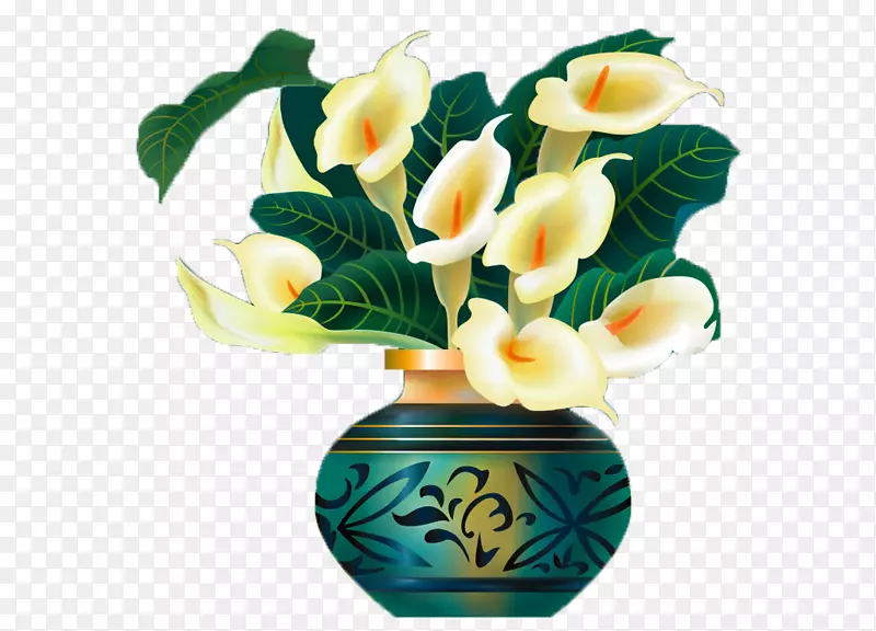 百合花切花插图.天鹅绒花电脑效果图中的花瓶