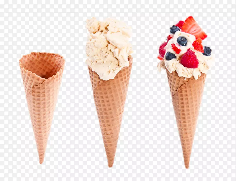 冰淇淋圆锥饼干卷华夫饼冰淇淋-三个冰淇淋圆锥形