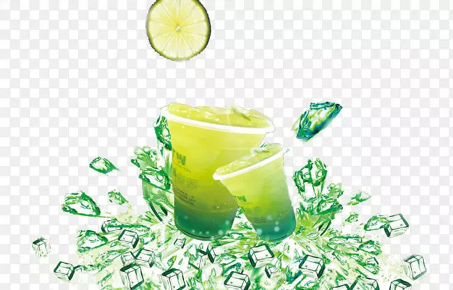 绿茶冰块柠檬-物质对象，冰块绿茶柠檬