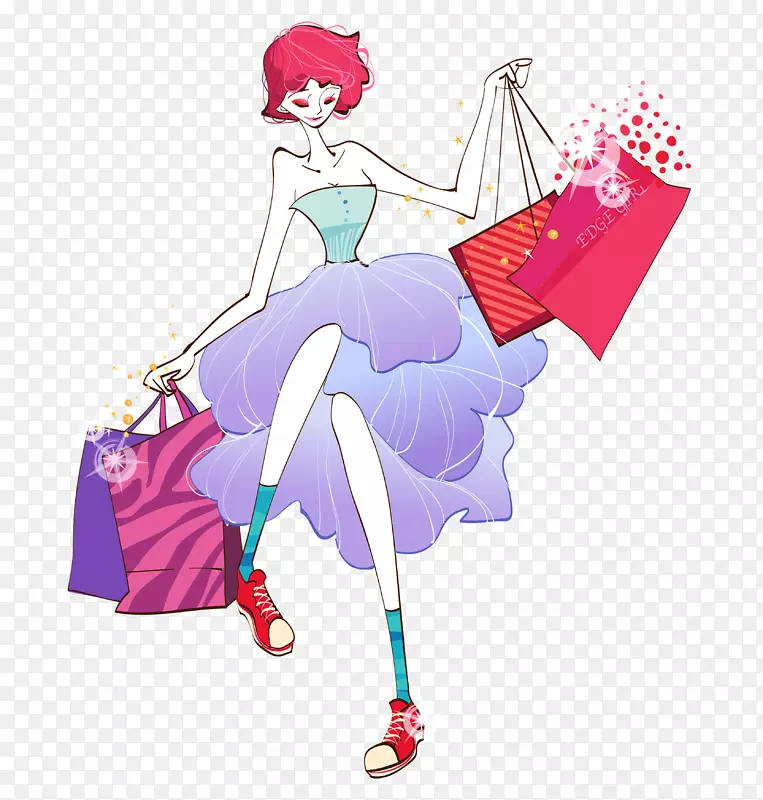购物插画-购物女人