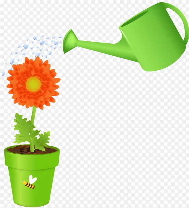 花盆剪贴画.水壶和绿色浇花