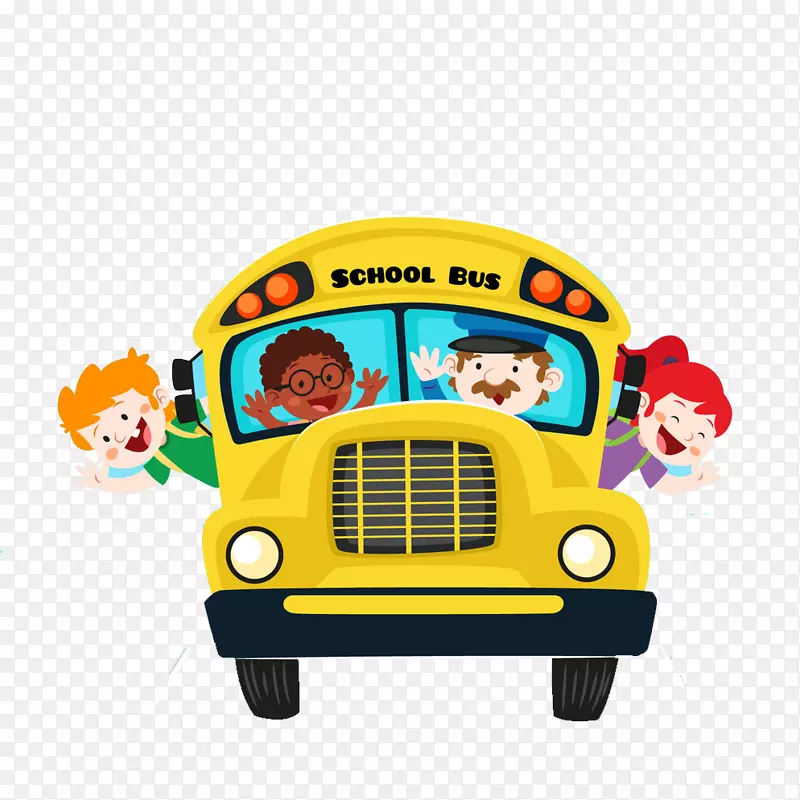 学校卡通学生校车