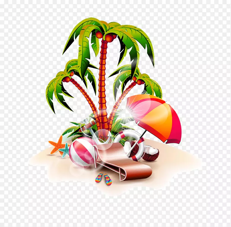 岛屿插图-棕榈沙滩排球图片材料