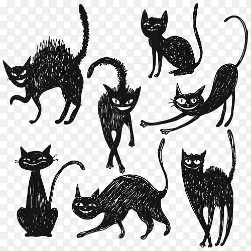 万圣节绘画-免版画插图-黑猫艺术品收藏创意