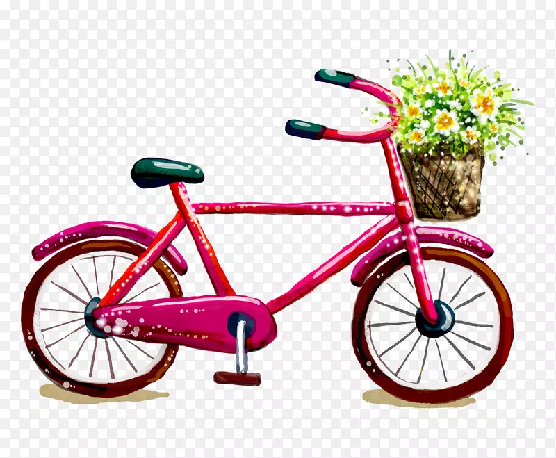 自行车车架自行车车轮自行车马鞍路自行车-粉红色自行车