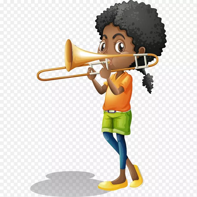 乐器-免费儿童插画-可爱的卡通儿童吹喇叭