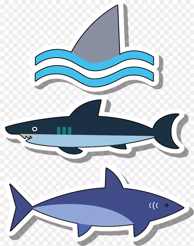 大白鲨画蓝鲨鱼卡通深海鲨鱼