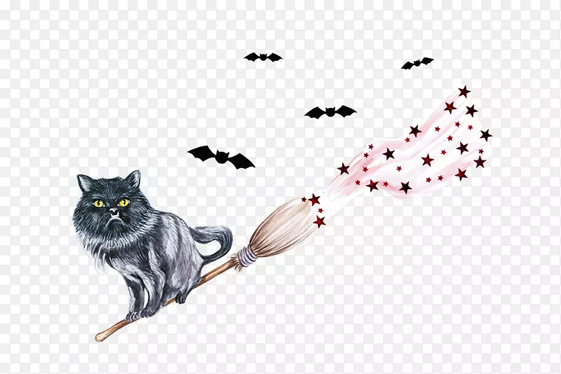 小猫须猫水彩画手绘水彩画可爱的猫女巫