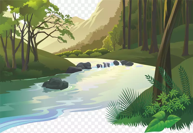 自然景观卡通自然-荒野山溪背景