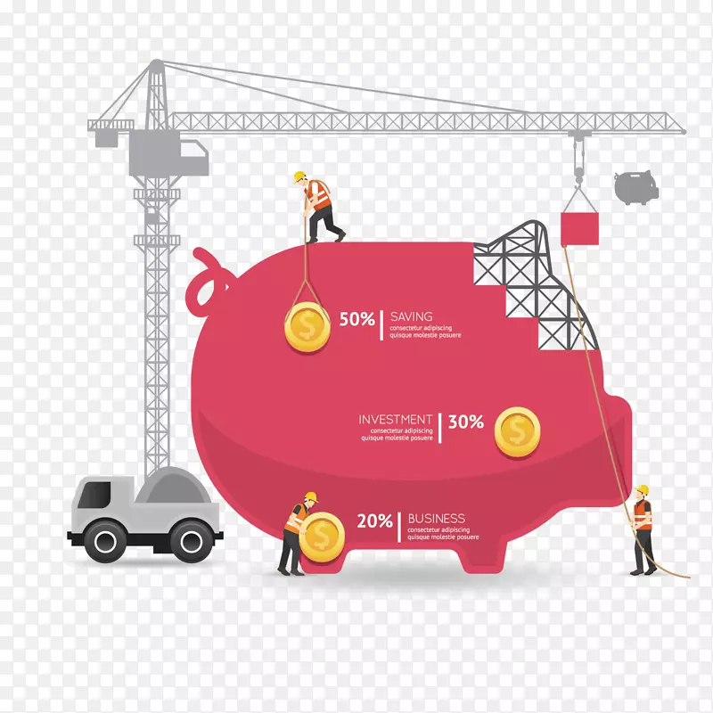 信息图形货币储蓄模板-小猪银行建设