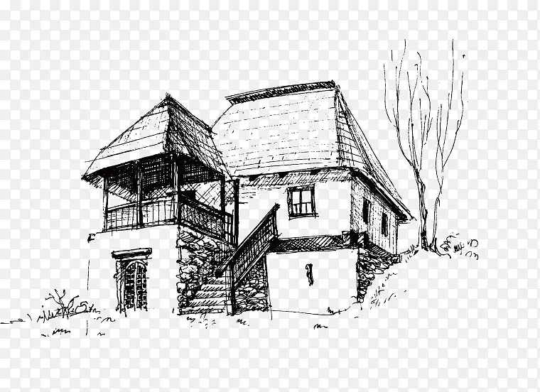 房屋绘图素描.建筑