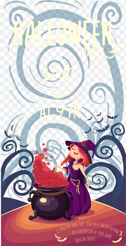 海报卡通插图-万圣节卡通女巫海报