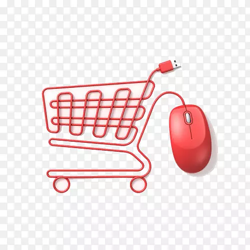 网上购物-电子商务销售-红色鼠标购物车