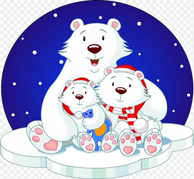 北极熊节日剪贴画-冰上三只熊