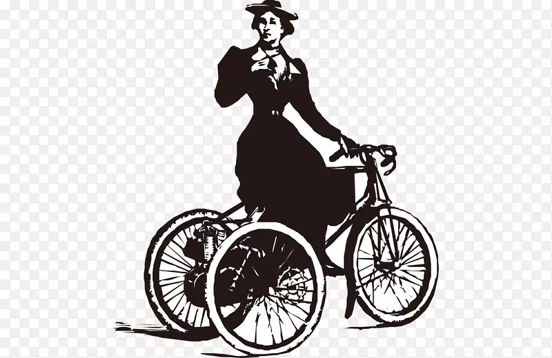 自行车bmx自行车泥土跳跃机动三轮车-欧洲手绘黑白卡通女士骑自行车