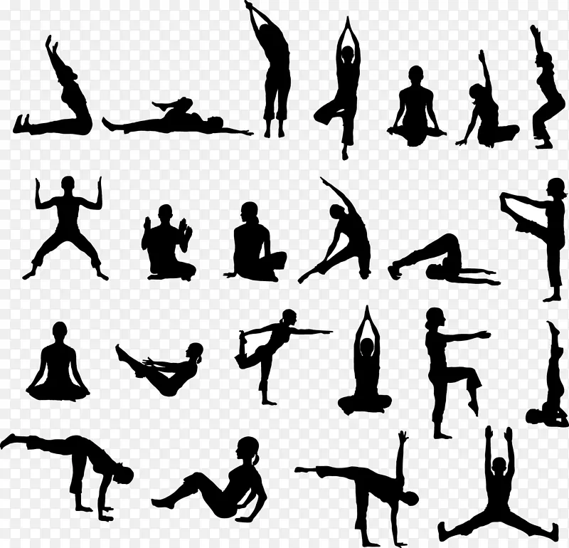 哈他瑜伽，普拉迪皮卡体式体育锻炼-运动剪影剪贴画