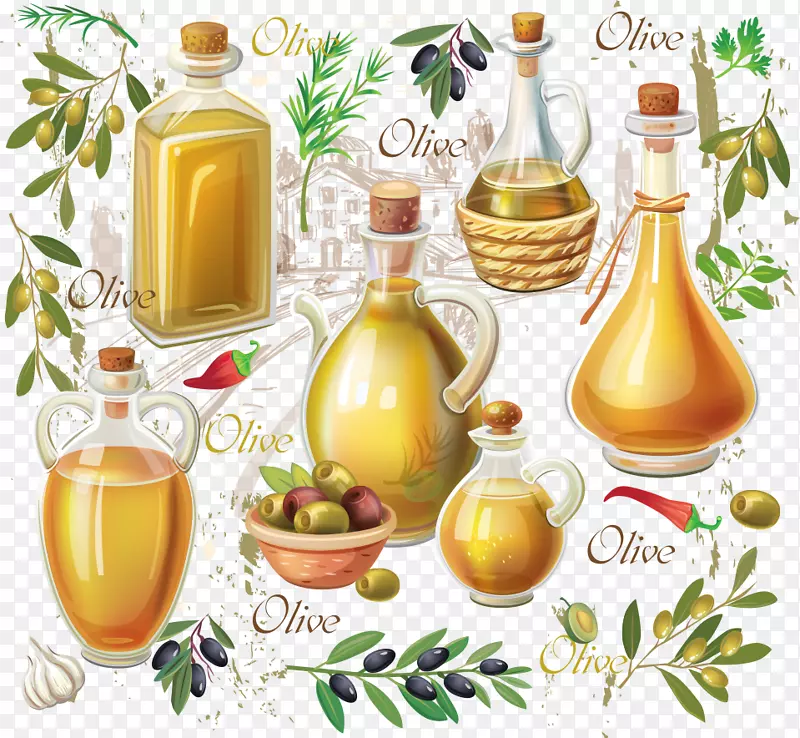 橄榄油、大豆油、水果食品.载体橄榄油和橄榄果