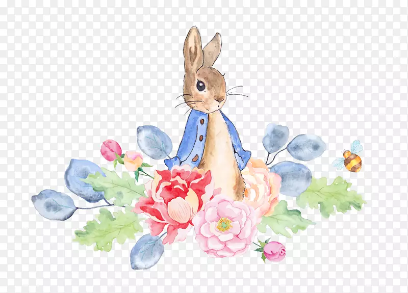 彼得·兔子水彩画剪贴画故事-兔与花