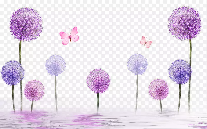纸花画墙纸.紫色蒲公英