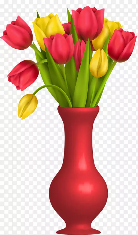 花瓶中的花朵，载体-郁金香