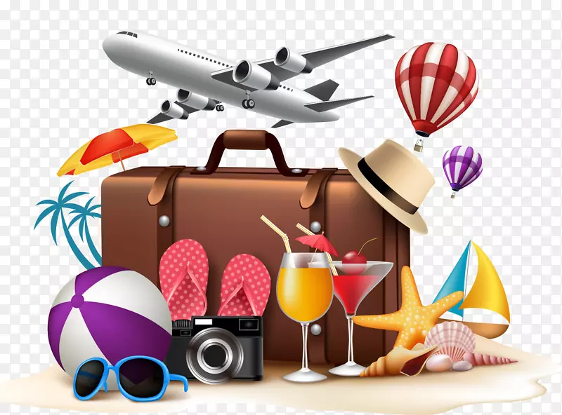 旅游暑假海滩-精致美观的飞机旅行拖鞋球气球果汁眼镜海星棕榈帆船
