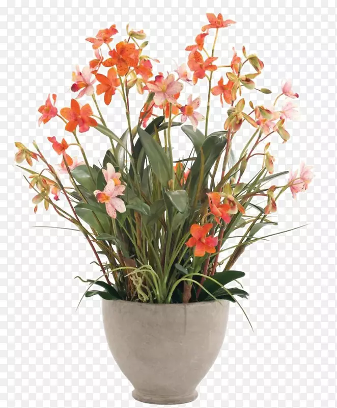花卉设计花瓶-橙色花瓶花白色