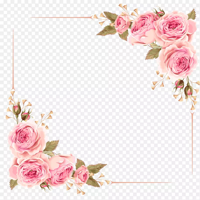 婚礼邀请函玫瑰花粉色剪贴画-玫瑰边框