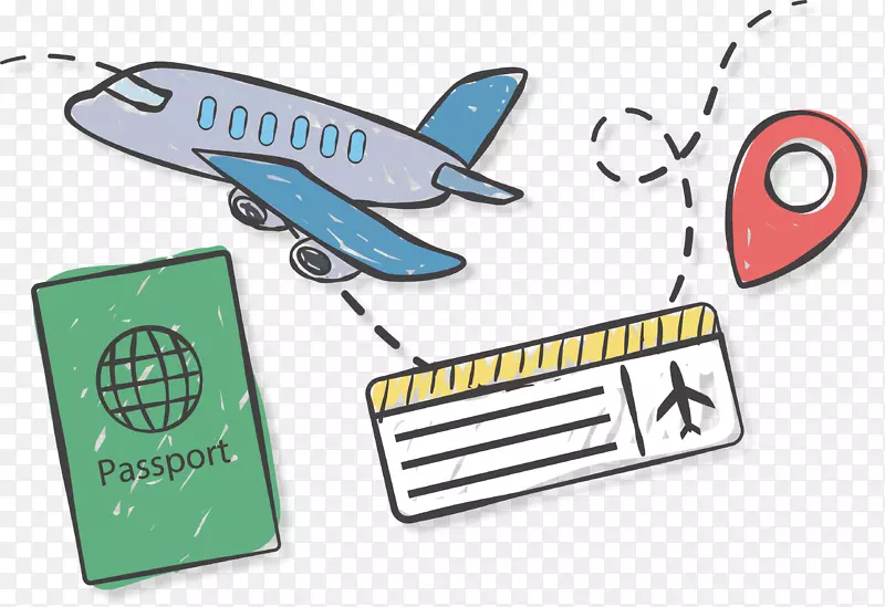 机票图标-手绘出国旅行机票护照